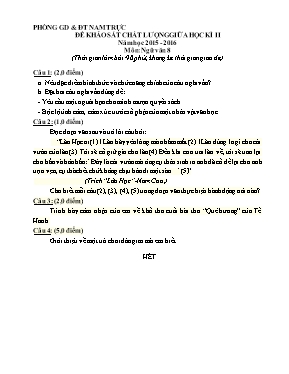 Đề khảo sát chất lượng giữa học kì II Ngữ văn lớp 7 - Năm học 2015-2016 - Phòng GD & ĐT Nam Trực